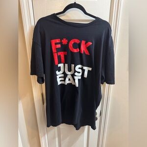 Black Graphic Tee with Red and White Print